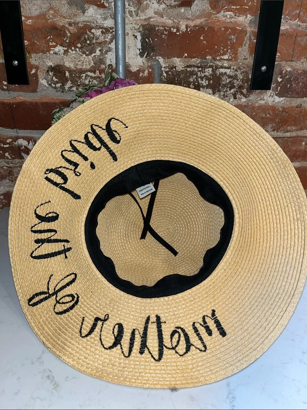 Embroidered 'Mother of the Bride' Straw Sun Hat with adjustable Black Band